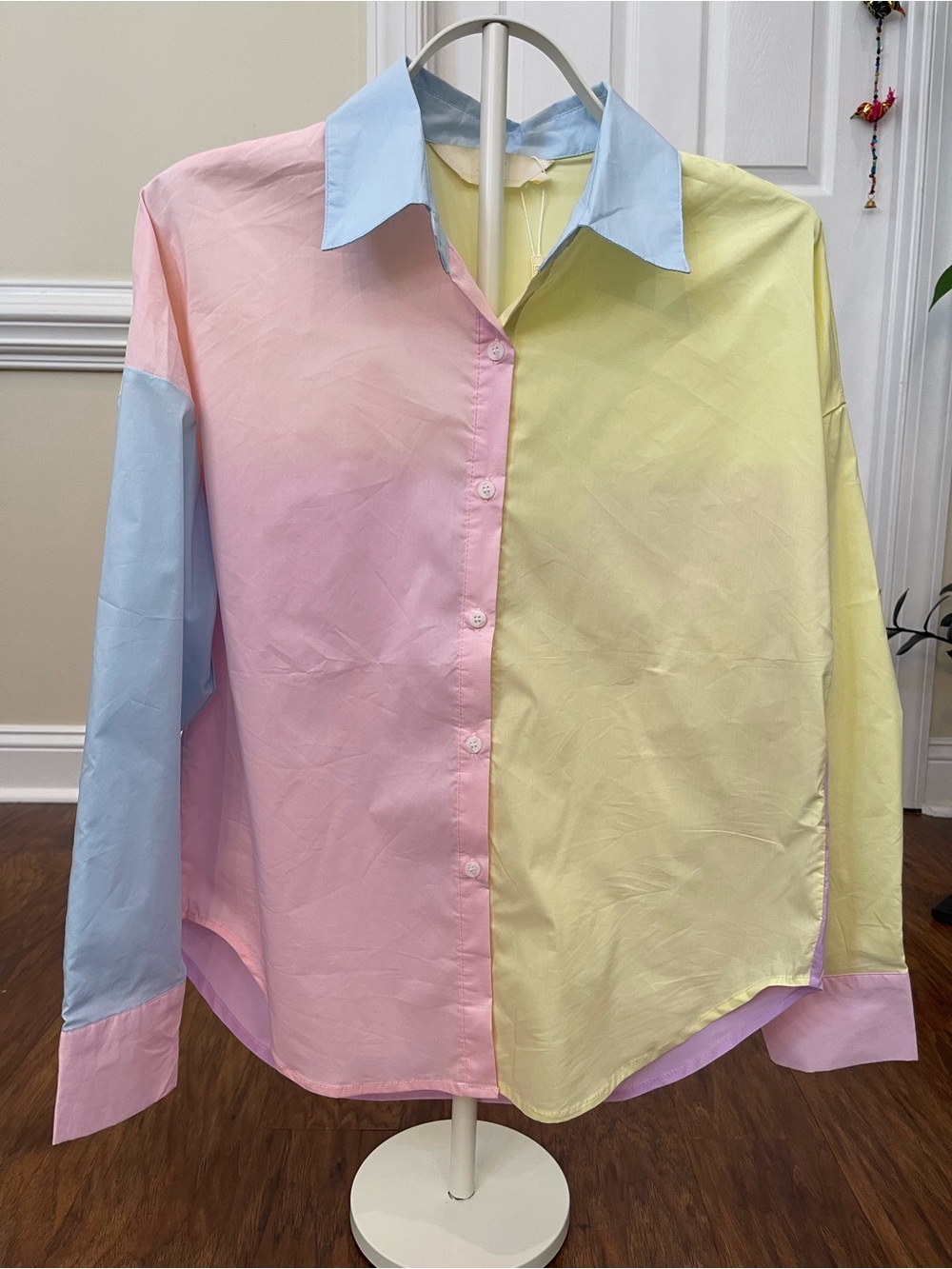 Lizette Collections Pastel Color Block Button Down Shirt – Size Medium NWT